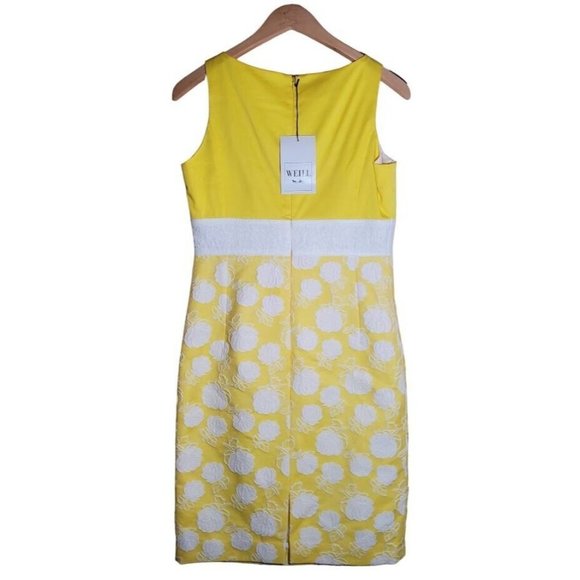 $575 Maison Weill Retro White Yellow Dress Knee Length EU40 Spring Formal Prom S - Picture 3 of 6